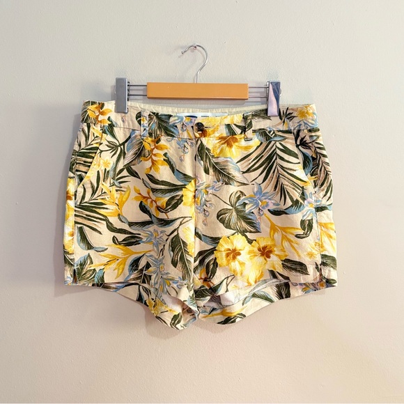 Old Navy Pants - Old Navy Mid-Rise Linen Blend Yellow & Green Floral Shorts 5”